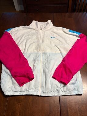 Nike White Jacket with Hot Pink Sleeves and Teal Accents